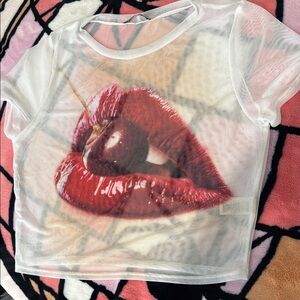 White women Top with Red Lips Design
